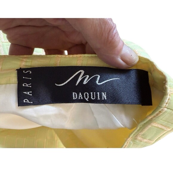 Vintage M Daquin Paris Yellow Jacquard Skirt Suit Set Mod Retro 60s Boxy Jacket - Picture 11 of 12